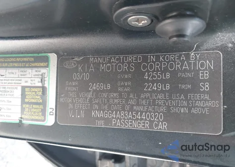 2010 Kia Optima Lx z USA, uszkodzony, nr VIN KNAGG4A83A5440320